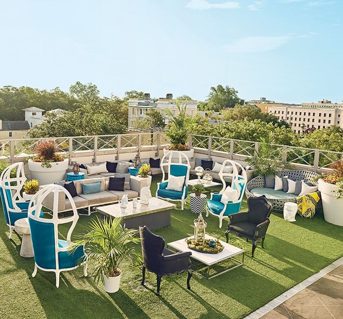 Photograph of the rooftop patio at the Grand Bohemian Hotel Charleston