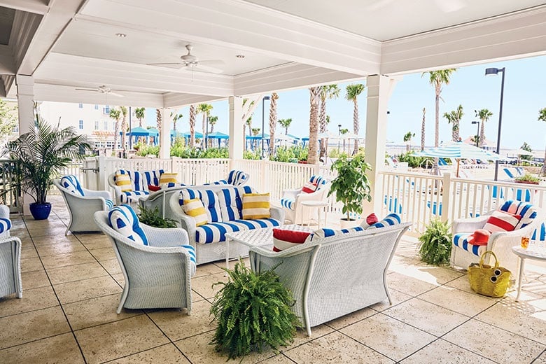 Photograph of the patio at Charleston Harbor Resort and Marina